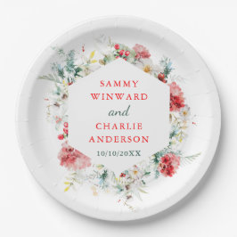 Elegant bloemengroen Winter bruiloft Papieren Bordje