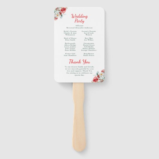 Elegant bloemengroen Winter bruiloft programma Handwaaier (Achterkant)