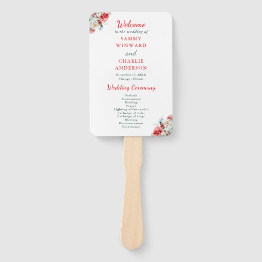 Elegant bloemengroen Winter bruiloft programma Handwaaier (Voorkant)