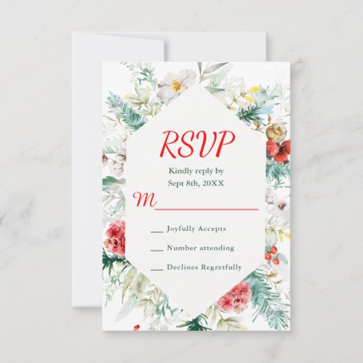Elegant bloemengroen Winter bruiloft RSVP Kaartje (Voorkant)