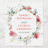 Elegant bloemengroen Winter bruiloft Wijn Etiket (Enkel label)