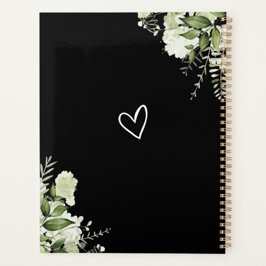 Elegant bloemengroen zwart-wit bruiloft planner (Achterkant)
