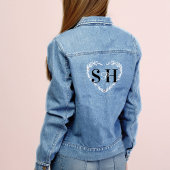 Elegant bloemenhart gepersonaliseerd monogram ontw denim jacket