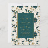 Elegant bloemenivoor donker Blauwgroen gouden brui Kaart (Voorkant)