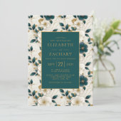 Elegant bloemenivoor donker Blauwgroen gouden brui Kaart (Staand voorkant)