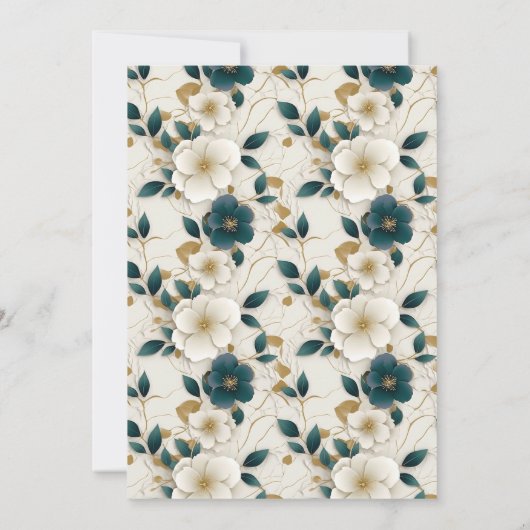 Elegant bloemenivoor donker Blauwgroen gouden brui Kaart (Achterkant)