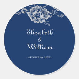 Elegant Bloemenkant op Navy Blauwe Bruiloft Ronde Sticker