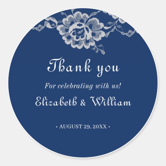 Elegant Bloemenkant op Navy Blue Bruiloft Ronde Sticker (Voorkant)