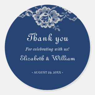 Elegant Bloemenkant op Navy Blue Bruiloft Ronde Sticker