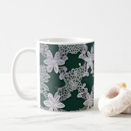 Elegant Bloemenkant Patroon in Groen en Wit Koffiemok