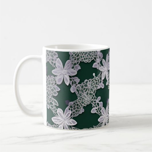 Elegant Bloemenkant Patroon in Groen en Wit Koffiemok (Links)