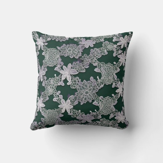 Elegant Bloemenkant Patroon in Groen en Wit Kussen (Achterkant)