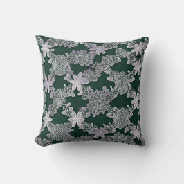 Elegant Bloemenkant Patroon in Groen en Wit Kussen