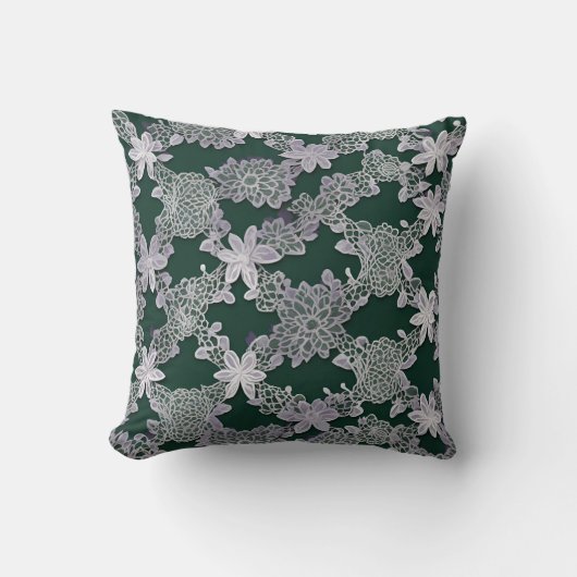 Elegant Bloemenkant Patroon in Groen en Wit Kussen (Voorkant)