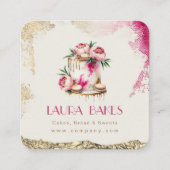 Elegant bloemenkoek ontwerp met gouden accenten vierkante visitekaartje (Voorkant)