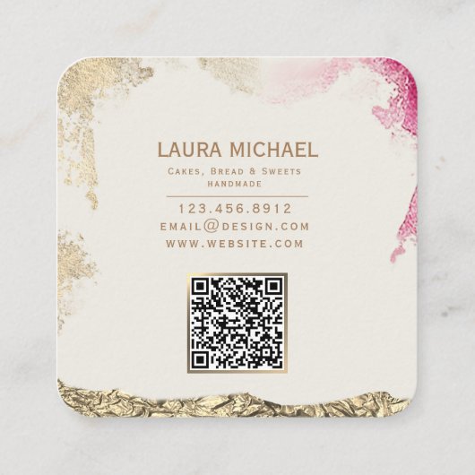 Elegant bloemenkoek ontwerp met gouden accenten vierkante visitekaartje (Achterkant)