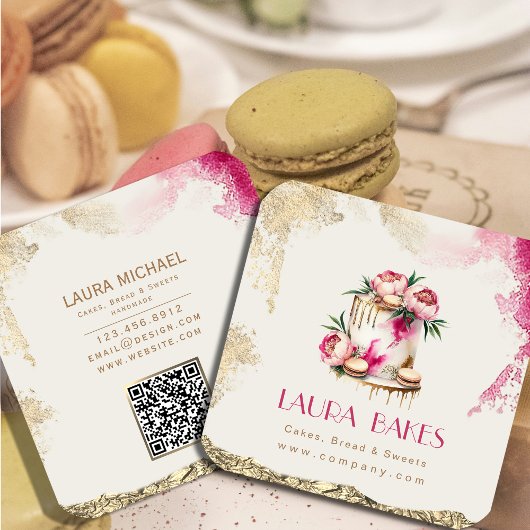 Elegant bloemenkoek ontwerp met gouden accenten vierkante visitekaartje