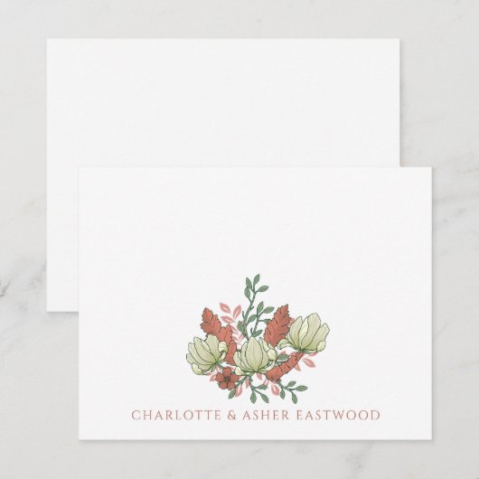 Elegant bloemenkoppel bruiloft notitiekaartje (Voorkant / Achterkant)