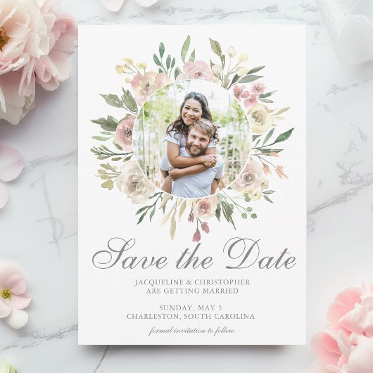 Elegant Bloemenkoppel Foto Blush Pink Save The Date