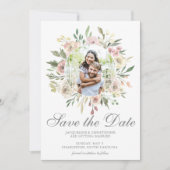 Elegant Bloemenkoppel Foto Blush Pink Save The Date (Voorkant)