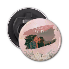 Elegant bloemenkoppel foto button flesopener