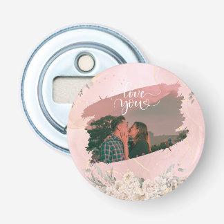 Elegant bloemenkoppel foto button flesopener