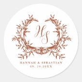 Elegant Bloemenkraag met Monogram Ronde Sticker (Voorkant)