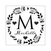 Elegant bloemenkrans monogram Wood Art Stamp Rubberstempel (Afrduk)