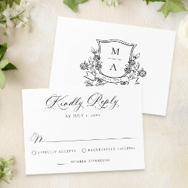 Elegant Bloemenkroon Monogram Trouwdag RSVP Kaartje