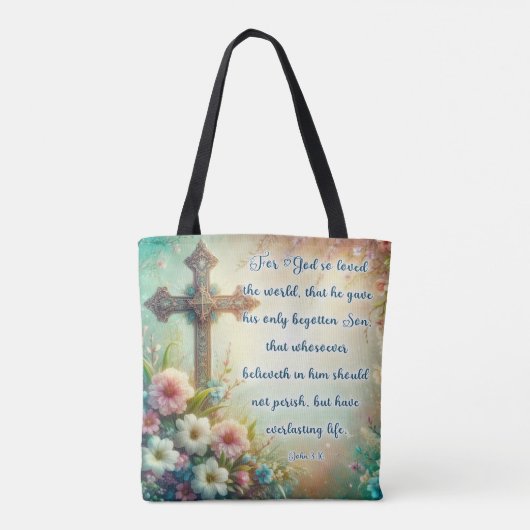 Elegant bloemenkruis Christelijke Schrift Pasen Tote Bag (Achterkant)