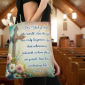 Elegant bloemenkruis Christelijke Schrift Pasen Tote Bag