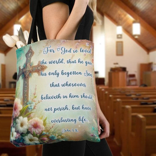 Elegant bloemenkruis Christelijke Schrift Pasen Tote Bag
