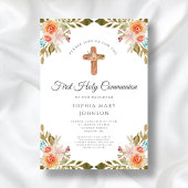 Elegant Bloemenkruis Eerste Communie  Kaart