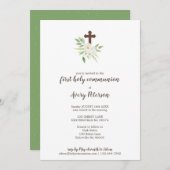 Elegant Bloemenkruis Eerste Heilige Communie Kaart (Voorkant / Achterkant)