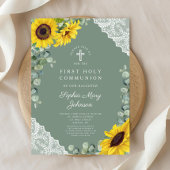 Elegant Bloemenkruis Eerste Heilige Communie Kaart