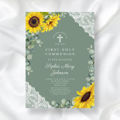 Elegant Bloemenkruis Eerste Heilige Communie Kaart
