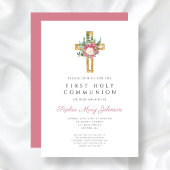 Elegant Bloemenkruis Eerste Heilige Communie Kaart