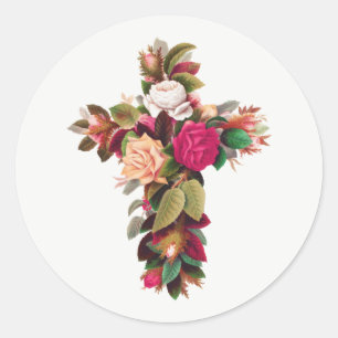   Elegant Bloemenkruis Ronde Sticker