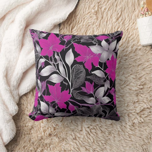 Elegant bloemenkussen met roze en zilveren bladere kussen (Deken)