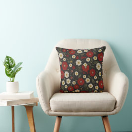 Elegant Bloemenkussen – Rood, Zwart en Meerkleurig Kussen