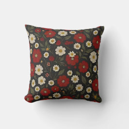 Elegant Bloemenkussen – Rood, Zwart en Meerkleurig Kussen