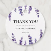 Elegant bloemenlavendel Baby shower Bedankjes Labels (Voorkant)