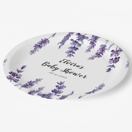 Elegant bloemenlavendel Baby shower Papieren Bordje (Gekanteld)