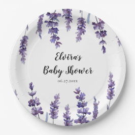 Elegant bloemenlavendel Baby shower Papieren Bordje