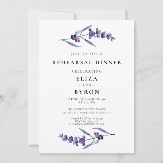 Elegant bloemenlavendel repetitie diner kaart (Voorkant)