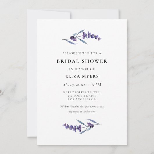 Elegant bloemenlavendel Vrijgezellenfeest Kaart (Voorkant)