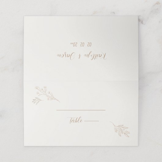 Elegant Bloemenlicht Beige Bruiloft Plaatskaartje (Buitenkant ongevouwen)