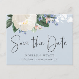 Elegant Bloemenlicht Blauw Bruiloft Save the Date Aankondigingskaart