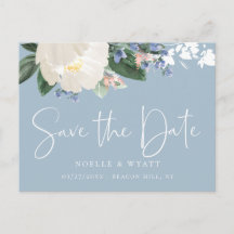 Elegant Bloemenlicht Blauw Bruiloft Save the Date