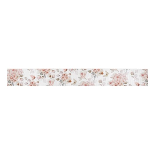 Elegant Bloemenlint met Waterverf pioenen Grosgrain Lint (Voorkant)